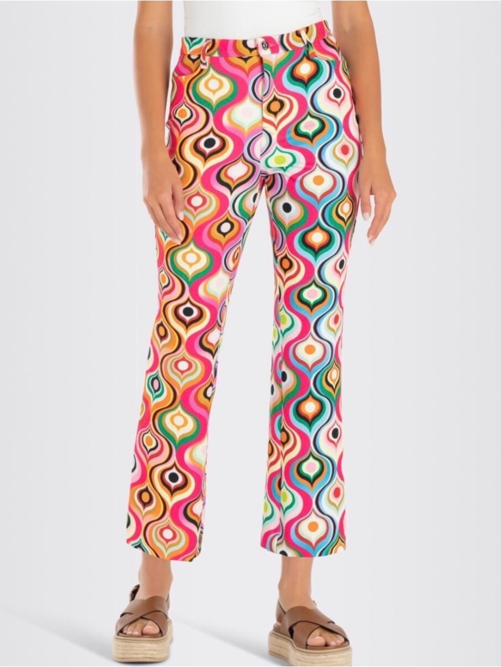 MAC Jeans Aida Cropped Kick Flare Retro Colorful Print Pants - 6